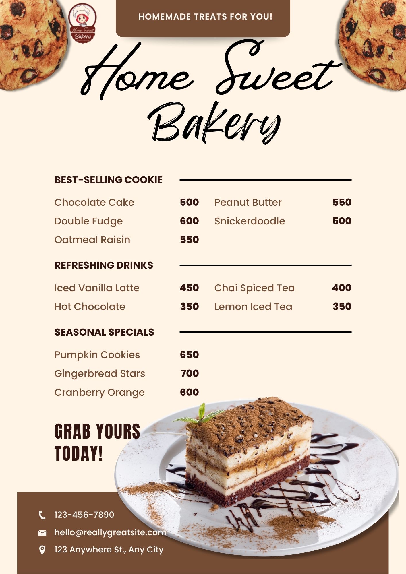 cookies and drinks menu
